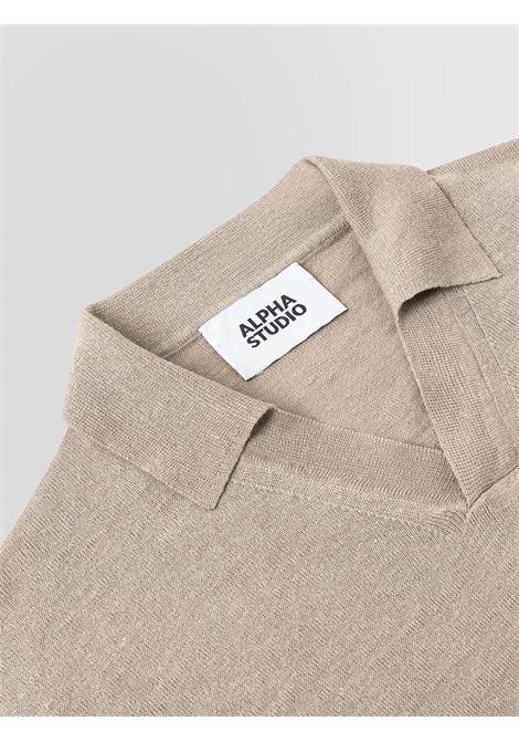 Alpha Studio polo skipper in lino e cotone beige senza bottoni ALPHA STUDIO | Polo | AU-5093B1018